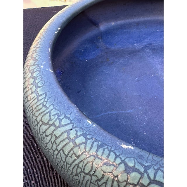 1910s Arts & Crafts Hampshire Pottery Blue & Green Matte "Peacock" Glaze Bulb Bowl For Sale - Image 14 of 17