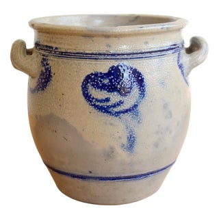 Antique Alsatian Ceramic Jar with Blue Decoration, 1930s For Sale