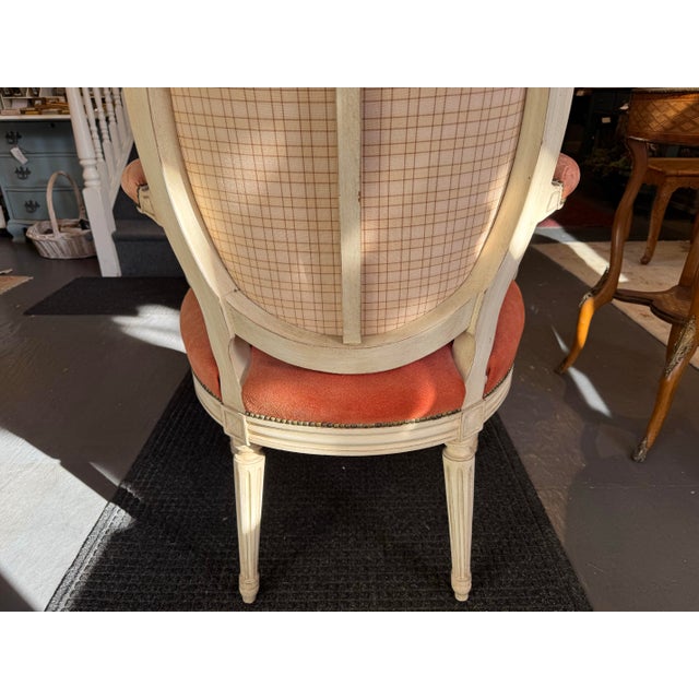 Vintage Louis XVI Style French Salmon Suede Chair For Sale In Boston - Image 6 of 8