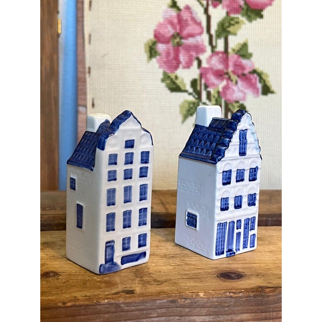1970s Hand Painted Delft Blue and White Salt and Pepper Shakers in Form