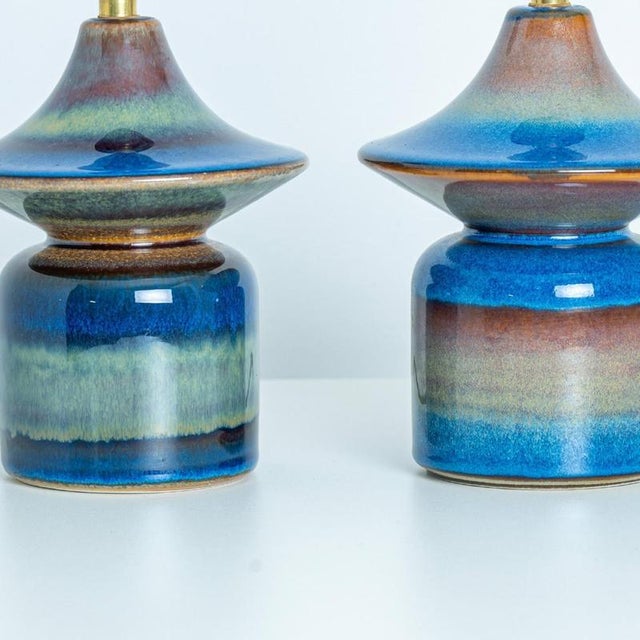 1960s Blue Tiered Silhouette Ceramic Table Lamps from Soholm, Denmark, 1960s, Set of 3 For Sale - Image 5 of 10
