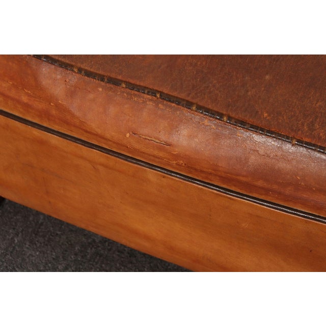 Brown Pair of French Art Deco Leather Angled Back Club Chairs With Nailhead Decoration For Sale - Image 8 of 18