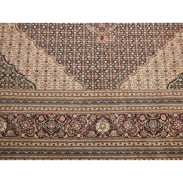 Persian Antique Oversized Persian Tabriz Mahi Rug, Hand-Knotted Wool & Silk, Herati Geometric Pattern, Navy & Burgundy, 12x15 For Sale - Image 3 of 18