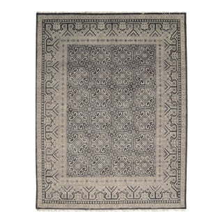 6x9 Rhea Elena Purple Traditional Geometric Hand Knotted Wool Carpet Rug For Sale
