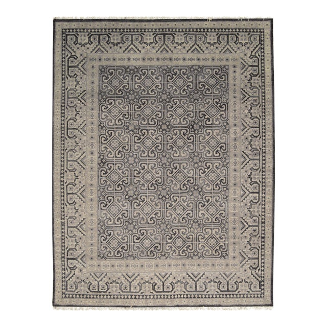 6x9 Rhea Elena Purple Traditional Geometric Hand Knotted Wool Carpet Rug For Sale