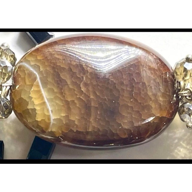 1980s Large Multi-Strand Fire Agate Gemstone Pendant Necklace & Crystal Bead For Sale - Image 4 of 5