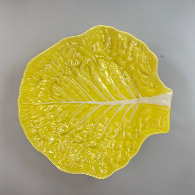 Yellow Vintage 1970s Secla Yellow Portuguese Cabbageware Majolica 13" Salad Serving Bowl For Sale - Image 8 of 9