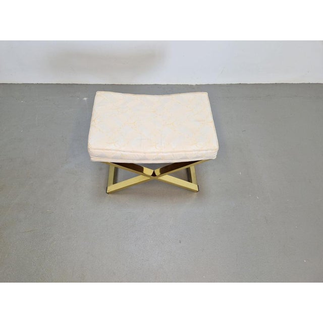 Cream Vintage Regency Brass Cross Stool, Italy, 1970s For Sale - Image 8 of 12