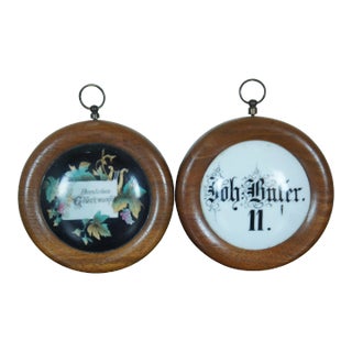 Early 20th Century German Porcelain Wood Framed Wall Plaque Sign Congratulations - Set of 2 For Sale