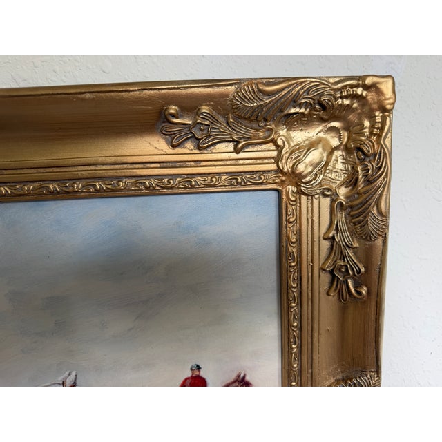Paint Original Fox Hunting Oil Painting Signed English Hunt Horses Hounds Framed For Sale - Image 7 of 12
