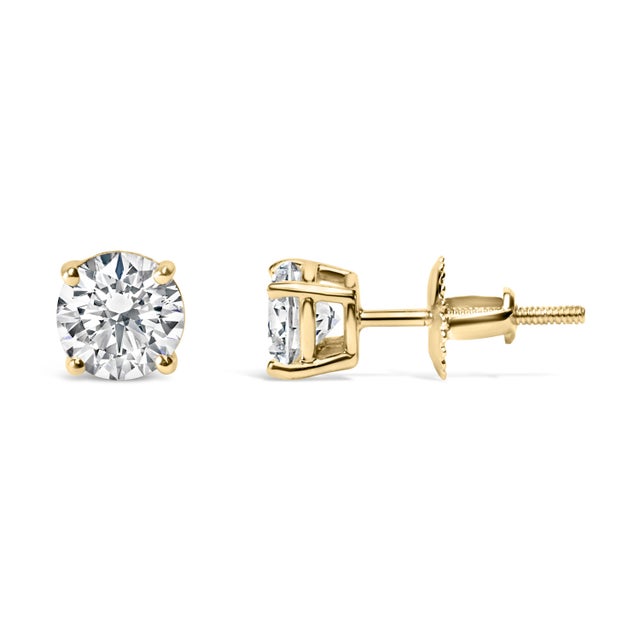 Contemporary 14K Yellow Gold 3.0 Cttw Lab Grown Diamond Solitaire Stud Earrings, A Pair For Sale - Image 3 of 5