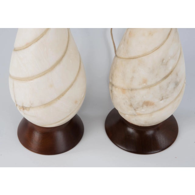 Mid Century Marble Walnut Lamps Italy - a Pair For Sale - Image 11 of 13
