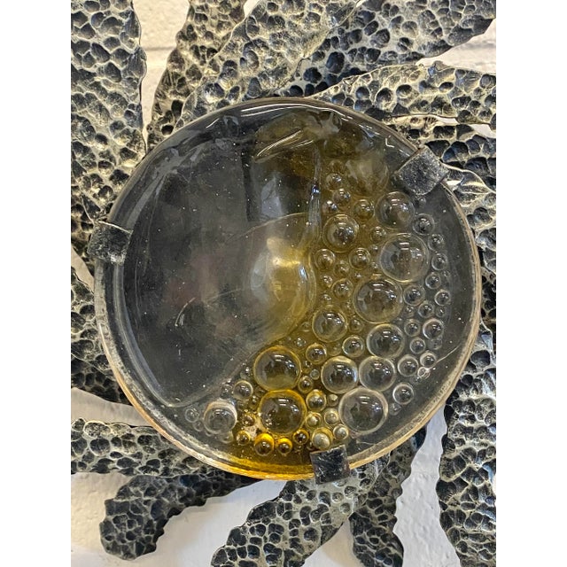 Mid-Century Modern Brutalist Wall Light in Glass and Wrought Iron, 1960s For Sale - Image 3 of 13