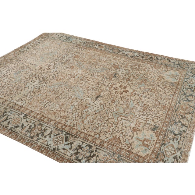 Rug & Kilim Vintage Turkish Rug in Beige-Brown and Blue Geometric Patterns, From Rug & Kilim For Sale - Image 4 of 7