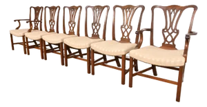 Baker Furniture Style Georgian Carved Mahogany Dining Chairs, Set of Six