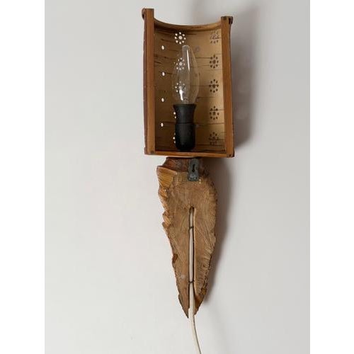 Swedish Folk Art Wood Wall Sconce with Birch Bark Shade, 1950 For Sale - Image 13 of 16