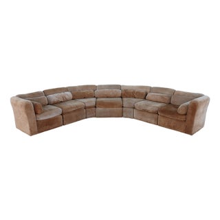 Vintage 1970s 7-Piece Modular Suede Leather Sectional Sofa, Curved Lounge Seating For Sale