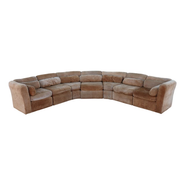 Vintage 1970s 7-Piece Modular Suede Leather Sectional Sofa, Curved Lounge Seating For Sale