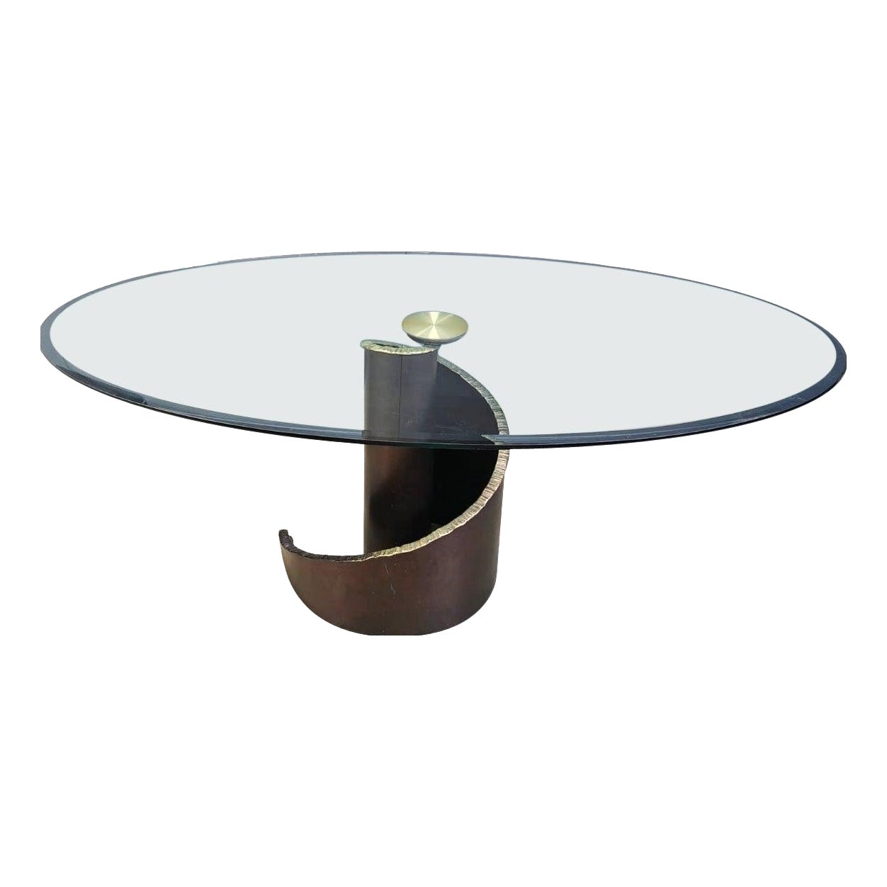 Brutalist Glass and Bronze Dining Table attributed to Barilone for ...