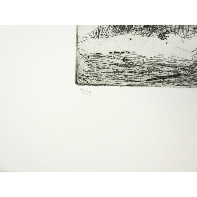 Etching on paper of culvert bridge crossing a river or creek. Signed Otterness, dated 1977 and numbered 3/15 in pencil...