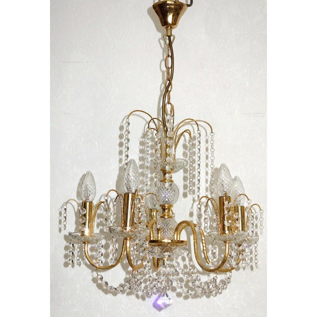 Vintage Brass and Lead Crystal Chandelier from Preico, 1980s For Sale - Image 6 of 8