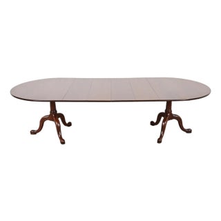 Henkel Harris Georgian Solid Mahogany Double Pedestal Extension Dining Table, Newly Refinished For Sale