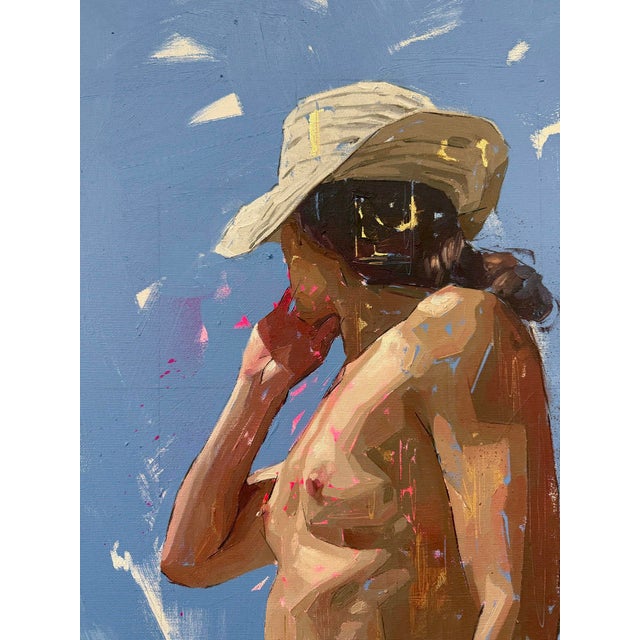 This artwork captures a solitary figure standing by the ocean, exuding a sense of contemplation and tranquility. The...
