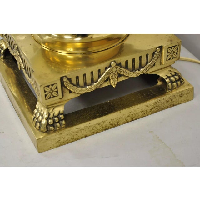 Metal Vintage French Empire Neoclassical White Porcelain Brass Ormolu Table Lamp Pair For Sale - Image 7 of 12