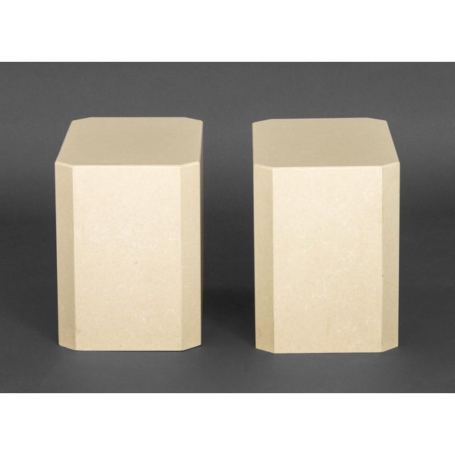 Late 20th Century Modern Beige Stone Pedestal Tables, Pair For Sale - Image 5 of 5