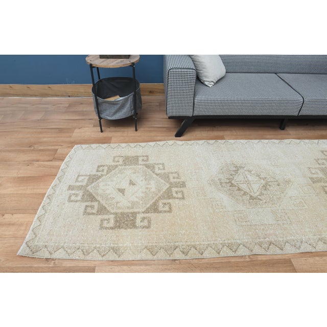 Textile 1970s Vintage Handmade Wool Cotton Beige Runner Rug For Sale - Image 7 of 11