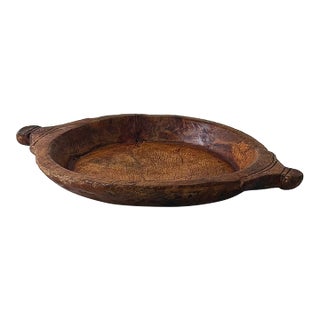 Antique Hand-Carved Wooden Dough Bowl With Handles For Sale