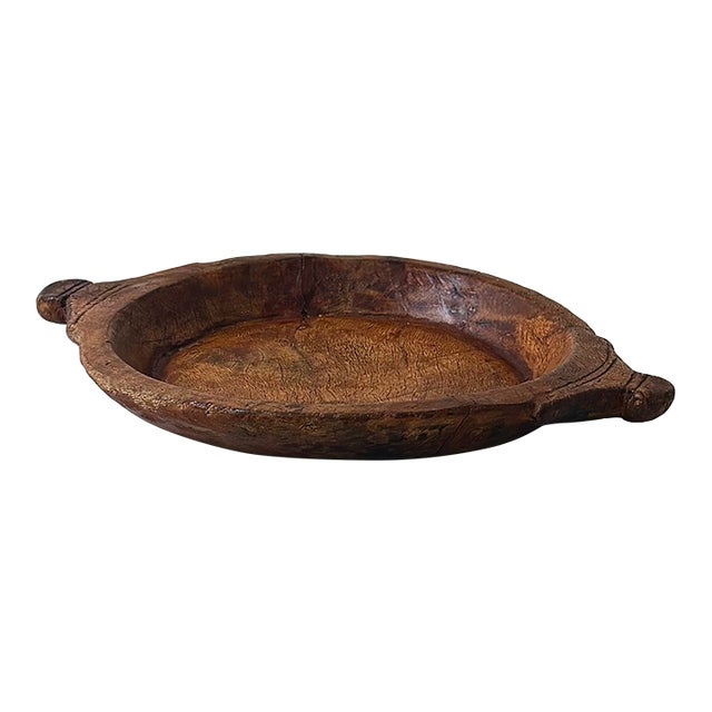 Antique Hand-Carved Wooden Dough Bowl With Handles For Sale
