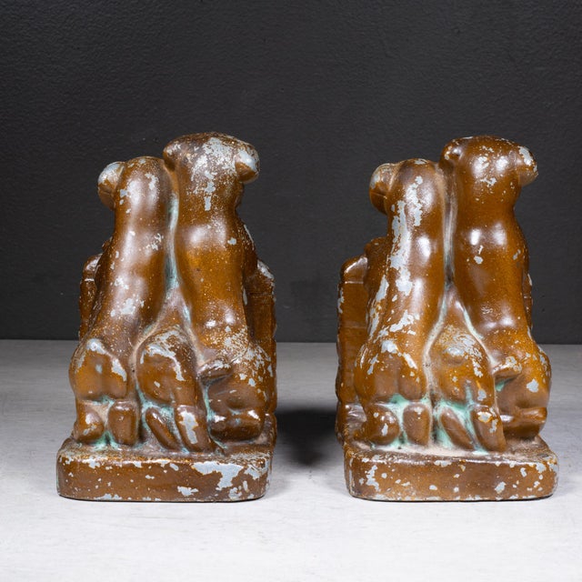 Art Deco Metal Puppy Dog Bookends c.1930s For Sale - Image 4 of 5