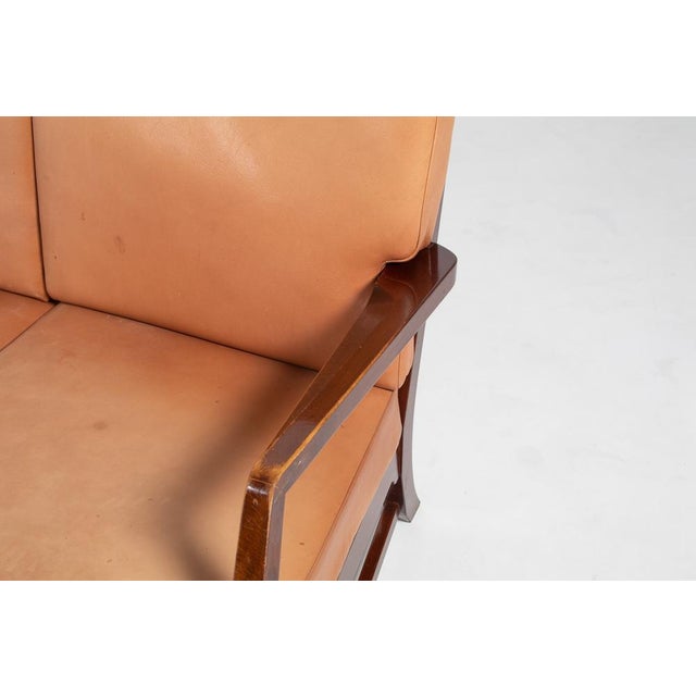 Animal Skin Danish 3-Seat Sofa with Cognac Leather Cushions For Sale - Image 7 of 18