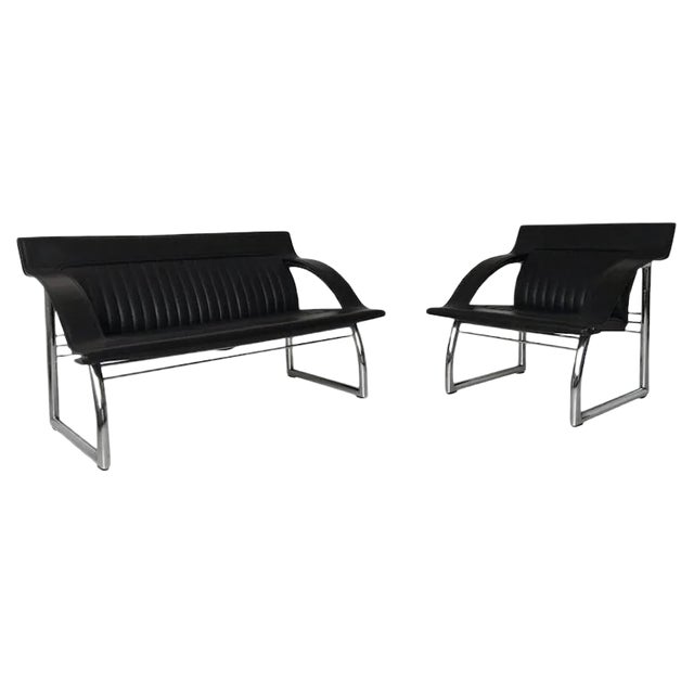 Set of DS-127 Black Leather Sofa and Lounge Chair by Gerd Lange for de Sede, 1980s For Sale