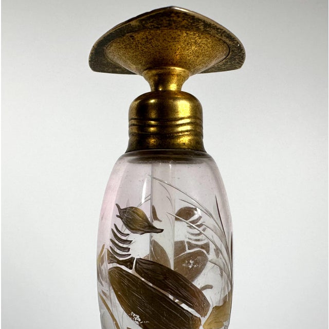 Art Deco DeVilbiss Art Deco Perfume Bottle: Gold Gilt Floral Etchings, c. 1920s For Sale - Image 3 of 10