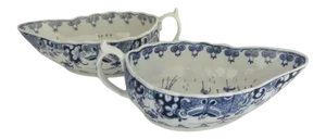 English Worcester Blue and White Sauce Boats c 1775 Donut Tree Pattern - A Pair