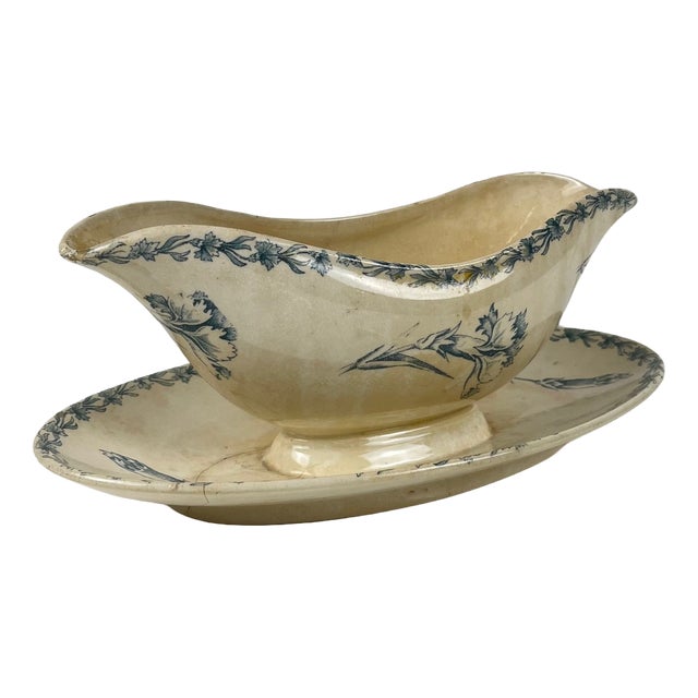 Earthenware Oeillet Gravy Boat from KG Lunéville, 19th Century For Sale