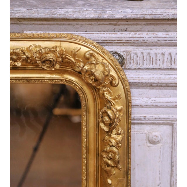 French 19th Century French Louis Philippe Giltwood Mirror With Floral Relief Décor For Sale - Image 3 of 8