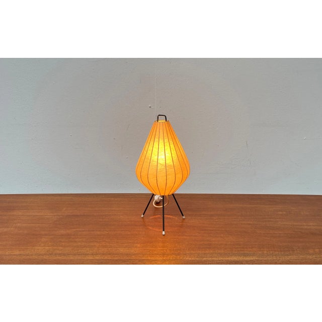 Beige Mid-Century Modern German Minimalist Cocoon Tripod Table Lamp by Friedel Wauer for Goldkant Leuchten, 1960s For Sale - Image 8 of 18
