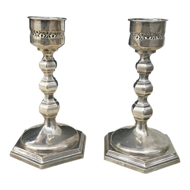 Candle Holders Silver Plate - A Pair For Sale