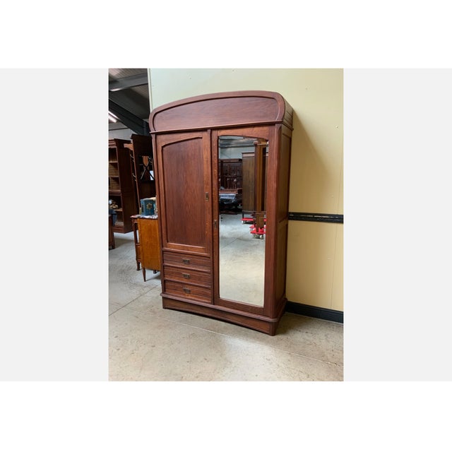 Brown Antique Art Nouveau Linen Wardrobe, 1910 For Sale - Image 8 of 9