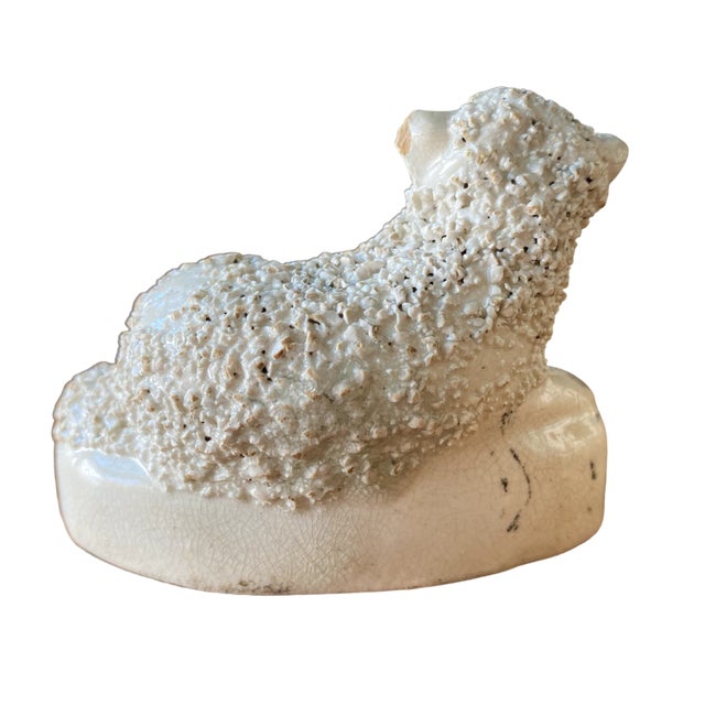 Staffordshire Antique 19th Century Staffordshire Resting White Lamb With Porcelain Confetti Fur For Sale - Image 4 of 8