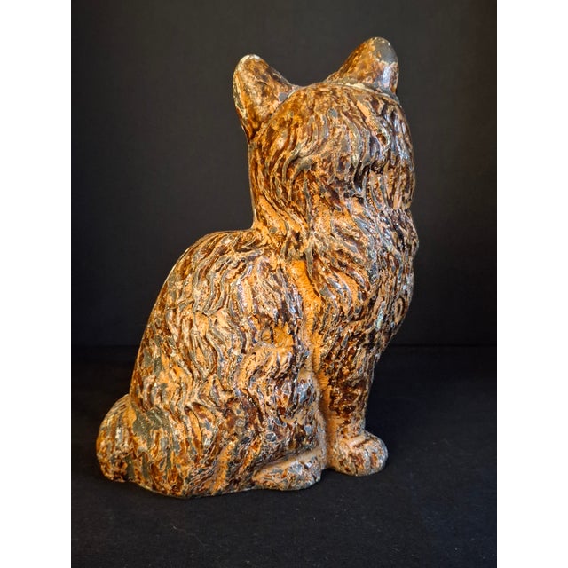 Antique Cast Iron Seated Cat Doorstop Vintage Orange Painted Feline Figure 4lb For Sale - Image 9 of 18