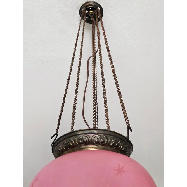 Antique Pink Glass and Brass Lantern, Austria, 1850s For Sale - Image 9 of 10