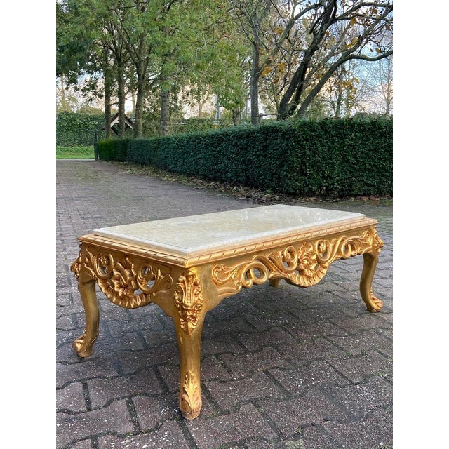 Wood 1970s Italian Baroque Gold Beech Marble Coffee Table For Sale - Image 7 of 12
