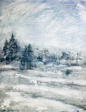 Snowy Winter Landscape Abstract Snow Original Painting Forest by Valeriya Serova