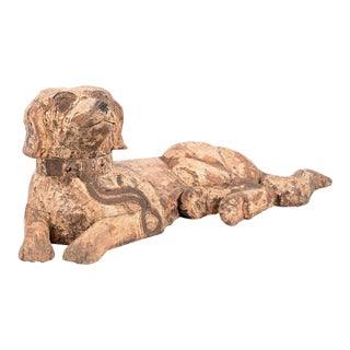 Vintage Indian Carved and Painted Dog Statue For Sale