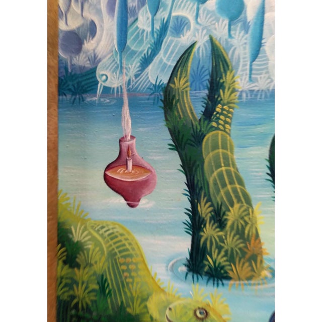 Surrealism 1980s Haitian Artist Pierre Dimanche Originsl Oil Painting For Sale - Image 3 of 6