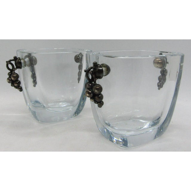 Glass Pair Mid-Century Modern Strombergshyttan Danish Glass Vases Grape Cluster Handles For Sale - Image 7 of 7